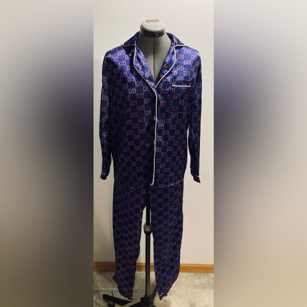 Designer Inspired Adult Polyester Satin Two Piece Pajama